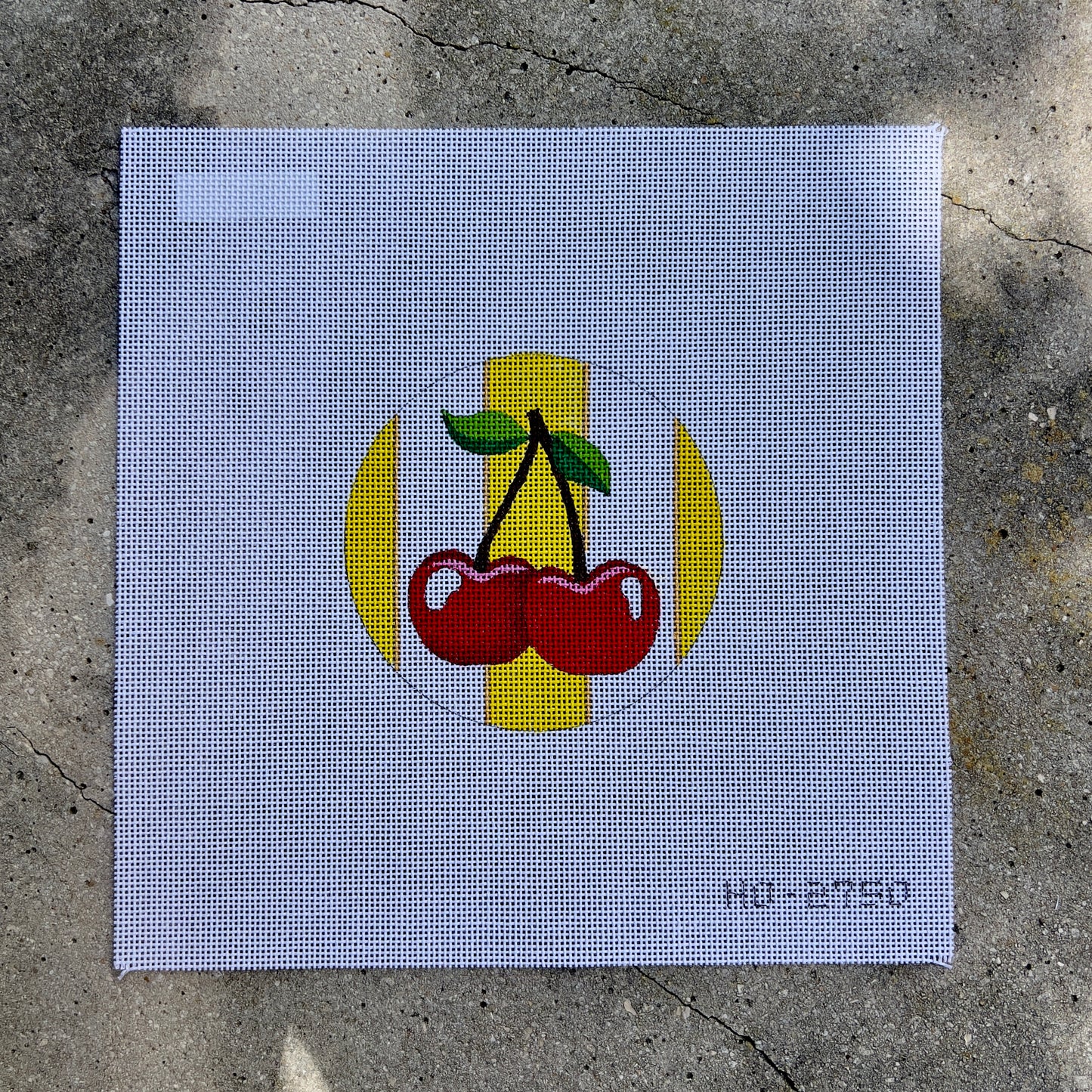 Cherries on Yellow Stripes 4" Round