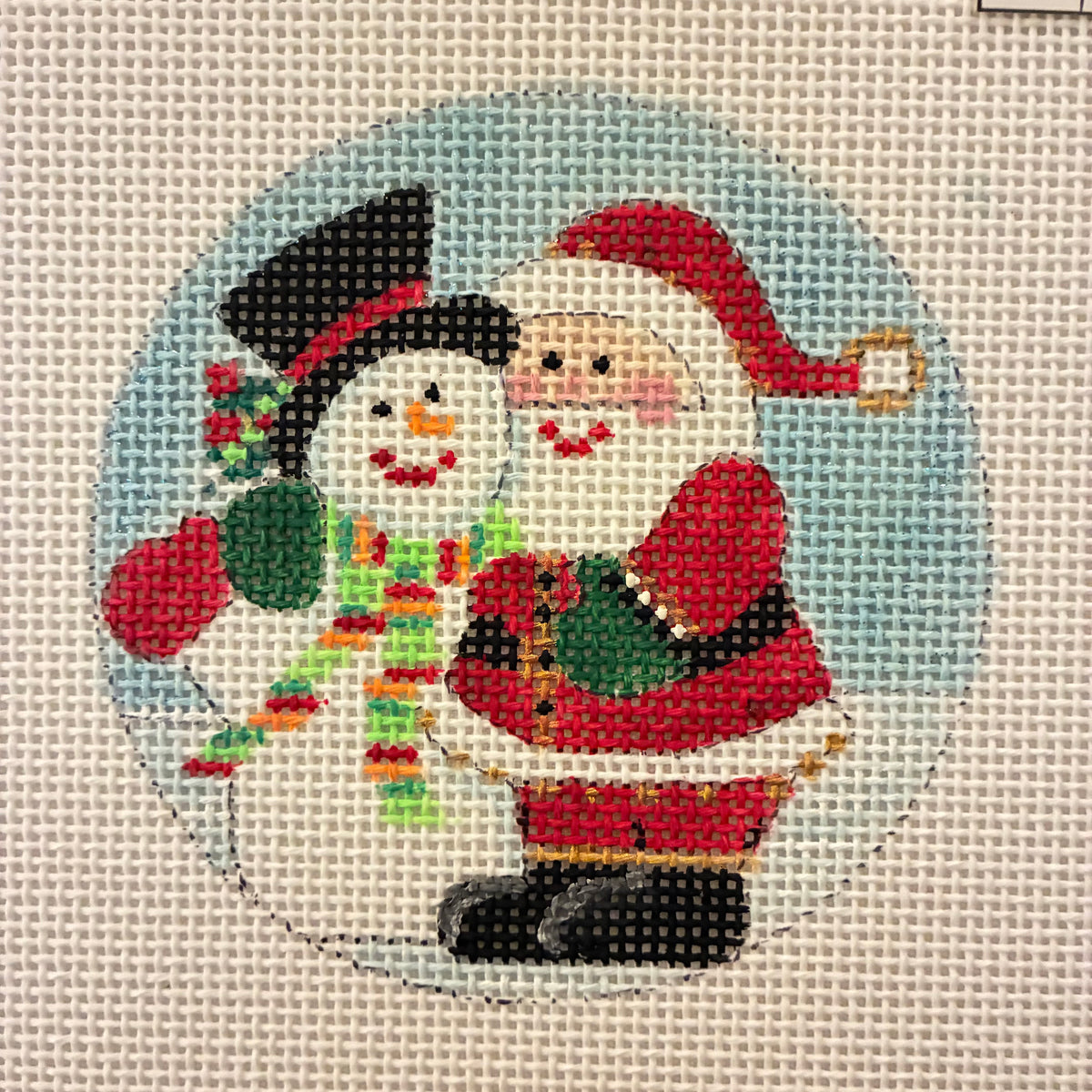 Snowman and Santa Ornament 4" Round