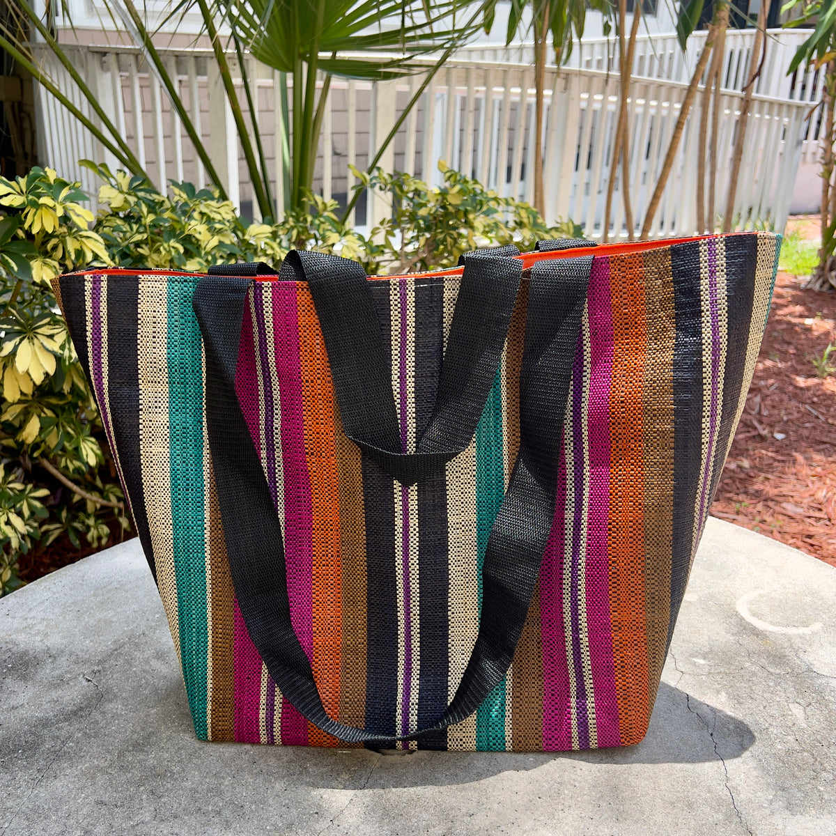 Multi Striped Straw Shoulder Bag