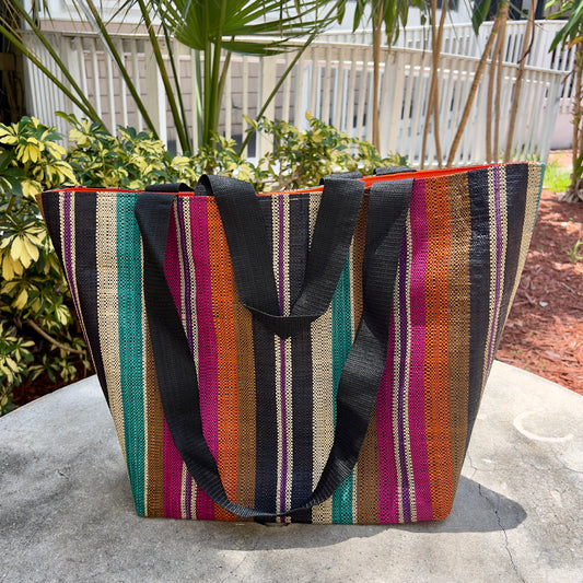 Multi Striped Straw Shoulder Bag