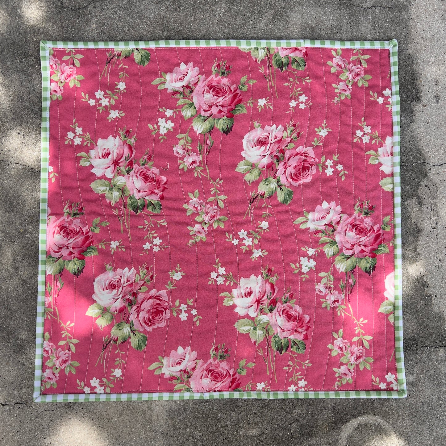 Green and Pink Quilted Zippered Project Bag