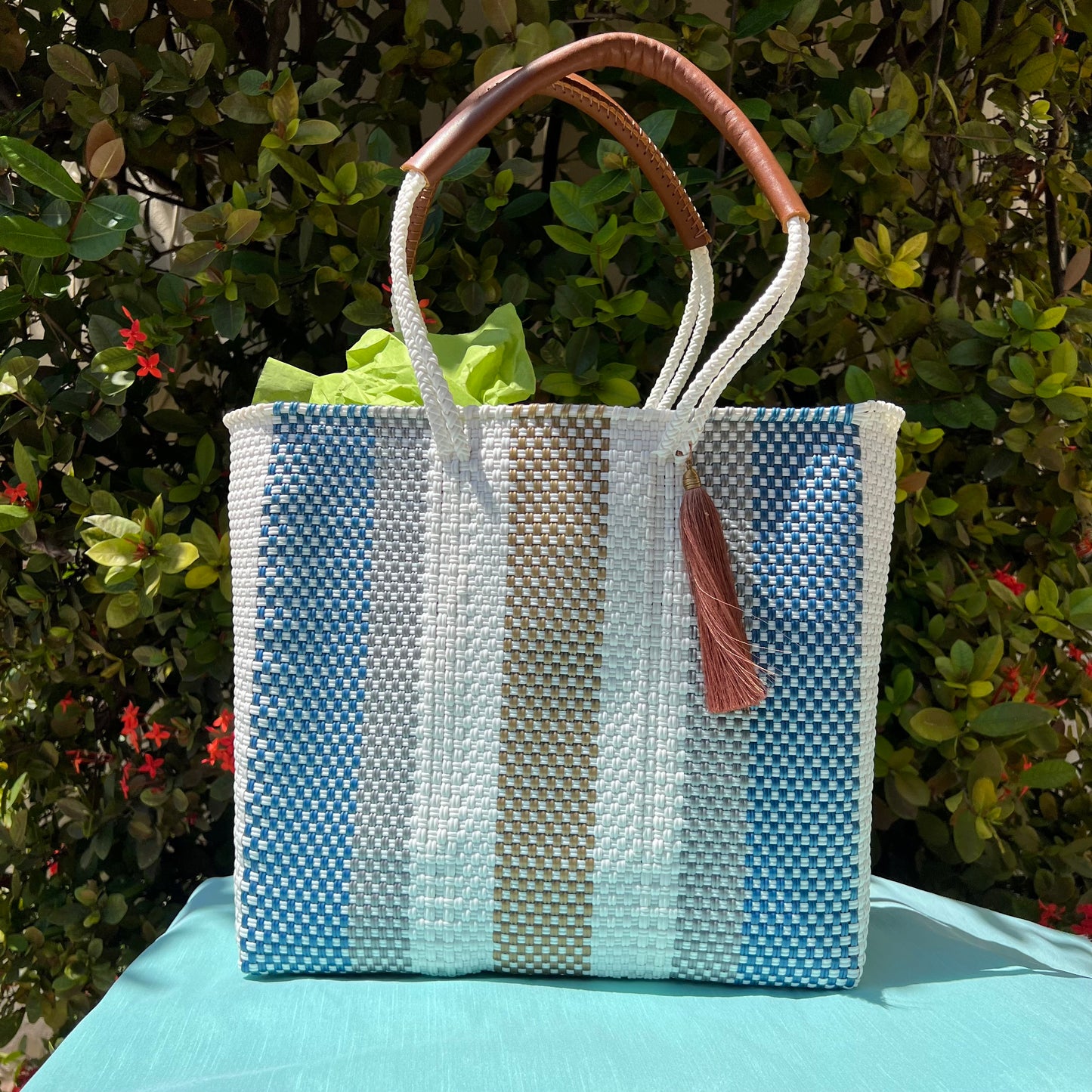 Blue Woven Tote Bag