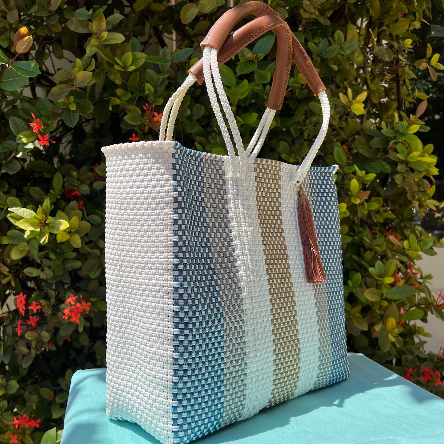 Blue Woven Tote Bag