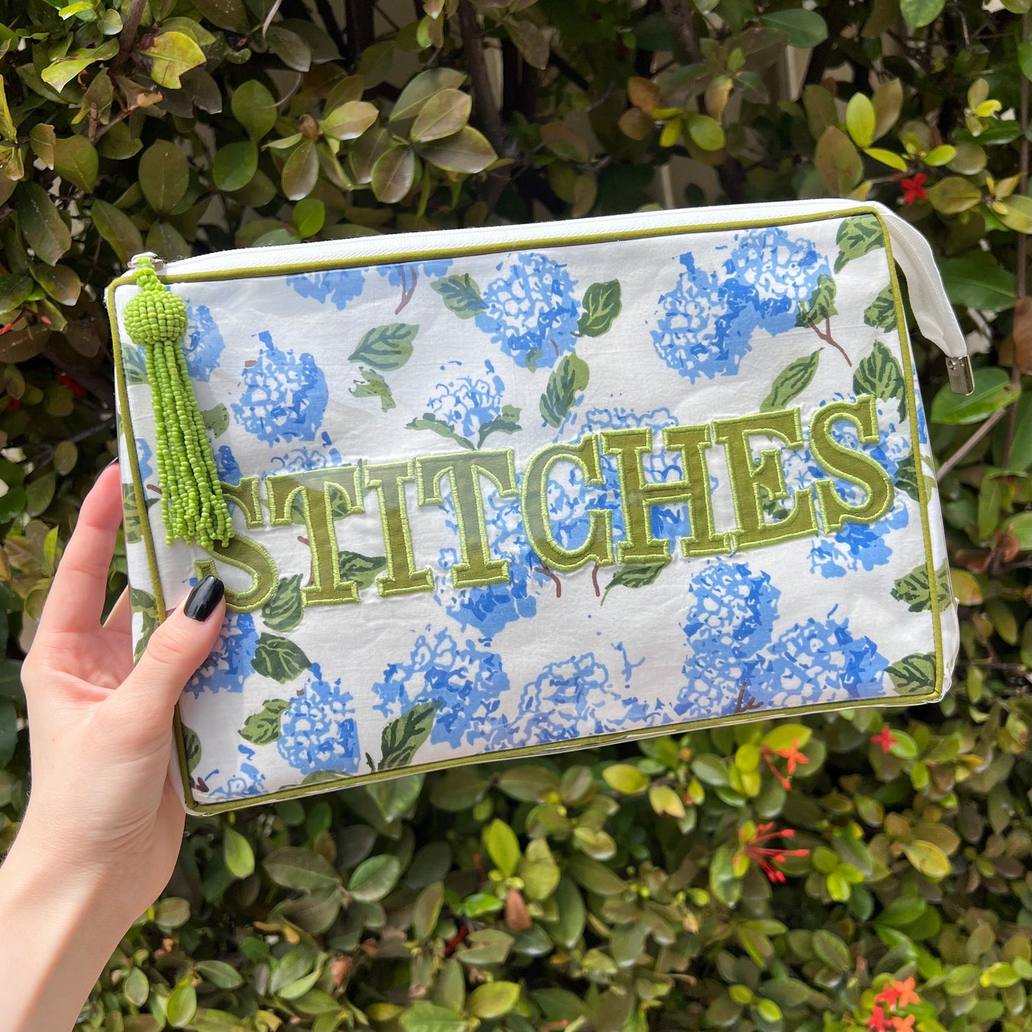 Blue Hydrangea Stitches Project Pouch