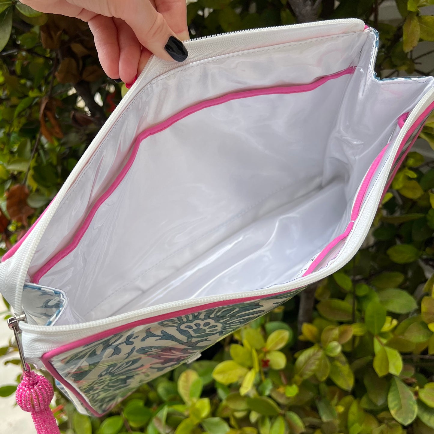 Blue and Pink Floral Stitches Project Pouch