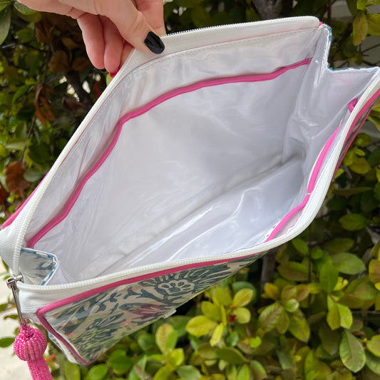 Blue and Pink Floral Stitches Project Pouch