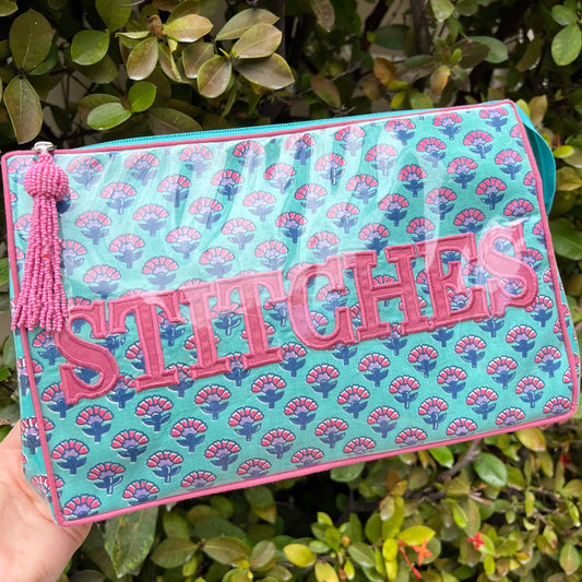 Turquoise Zinnia Stitches Project Pouch