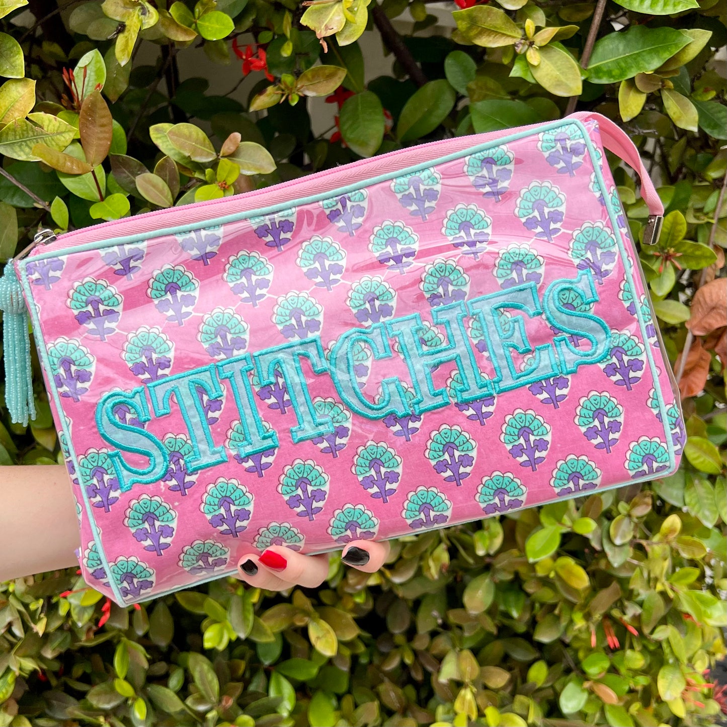 Pink Zinnia Stitches Project Pouch