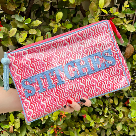 Pink Wavy Stitches Project Pouch