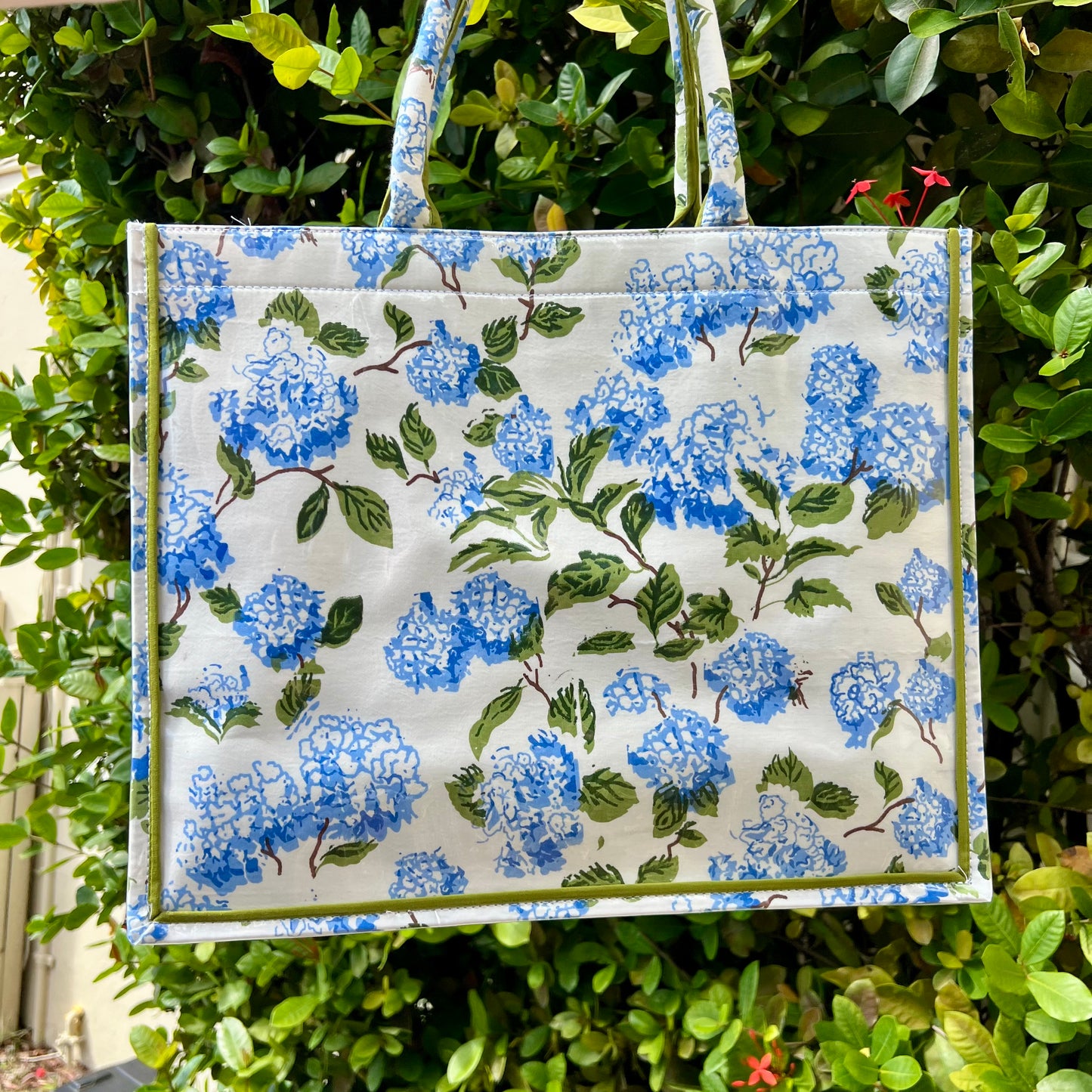 Blue Hydrangea Stitches Tote Bag