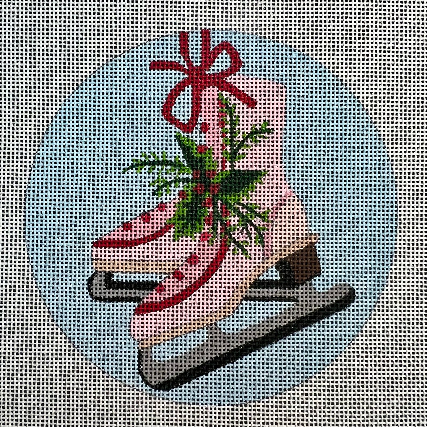 Pink Ice Skates Christmas Theme 5" Round Ornament