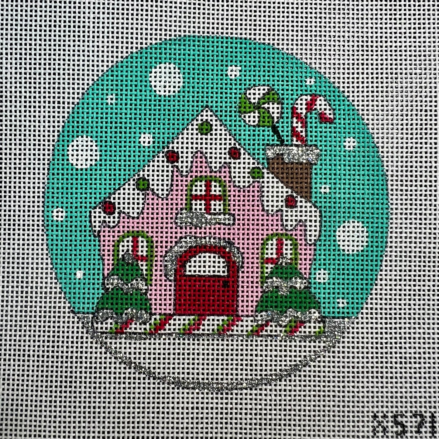 Pink Christmas House 4" Round Ornament