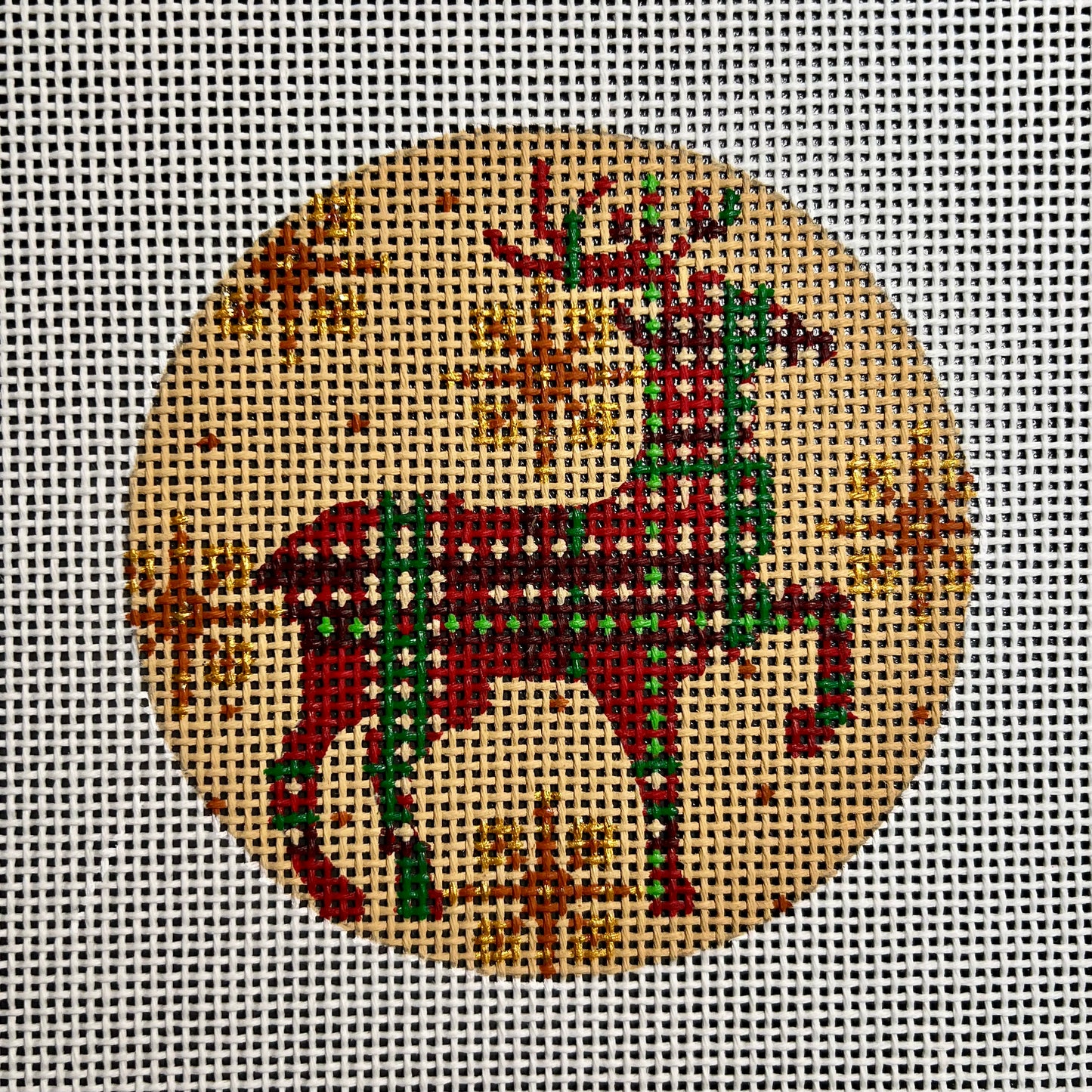 Plaid Reindeer 4" Round Ornament