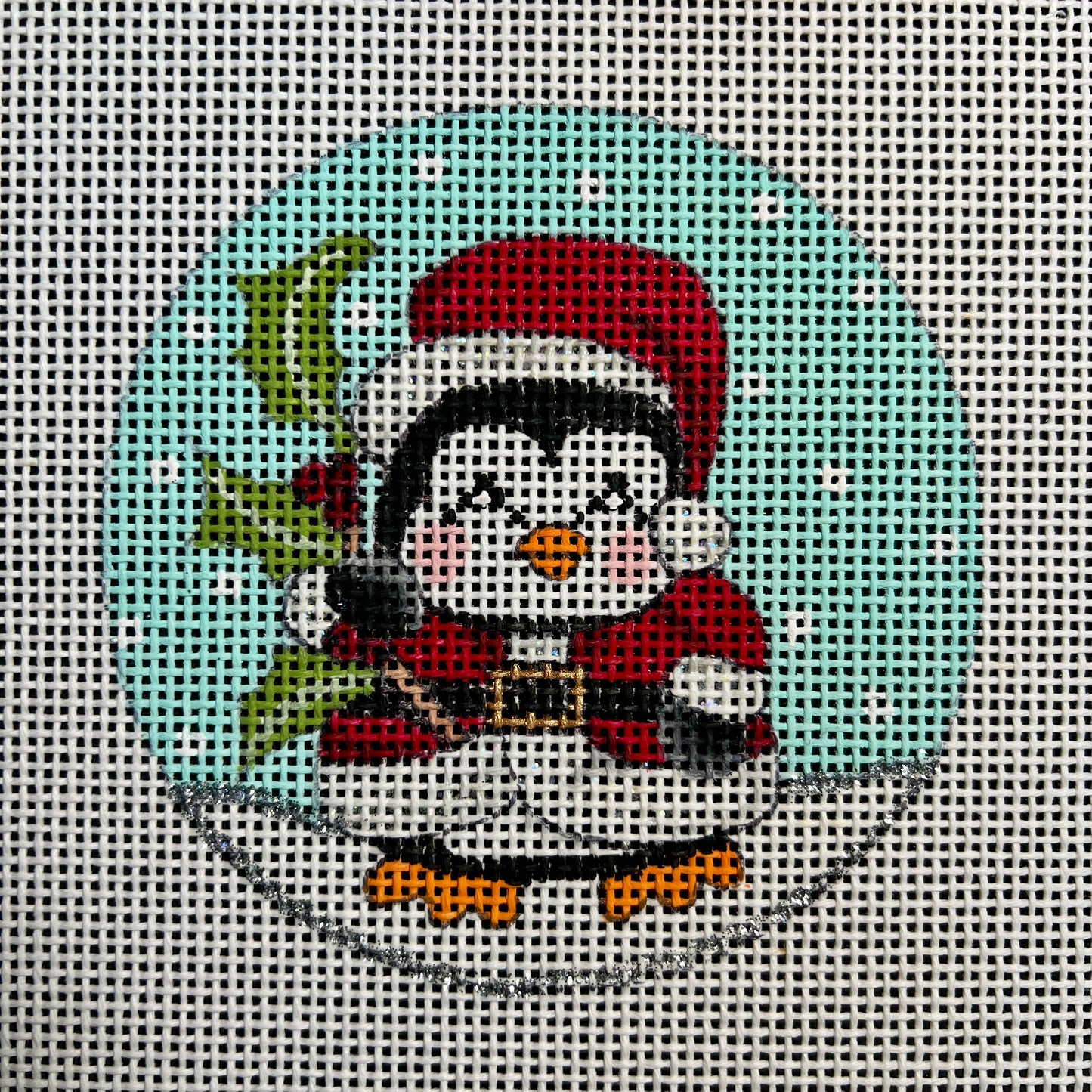 Penguin Santa 4" Round Ornament