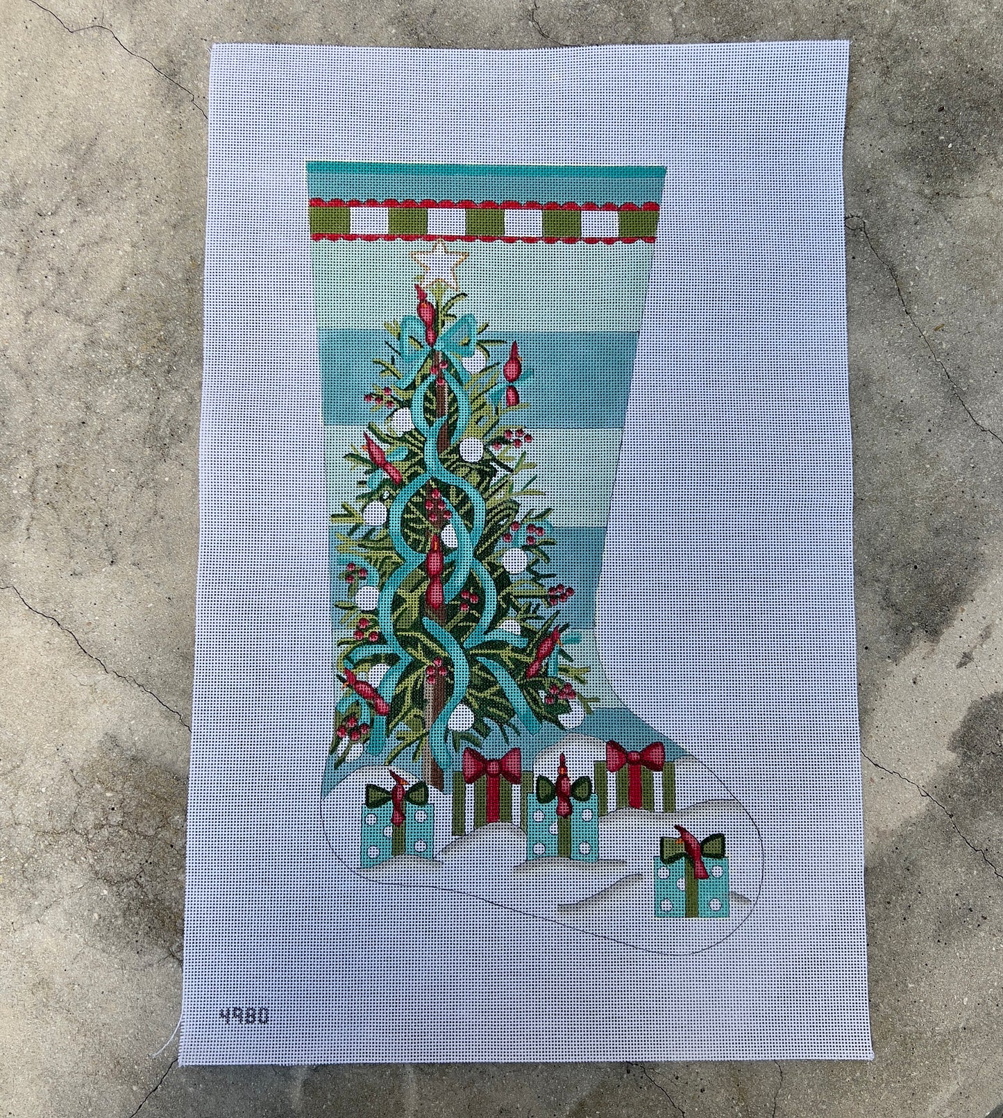 Teal Ribbon Christmas Tree Stocking