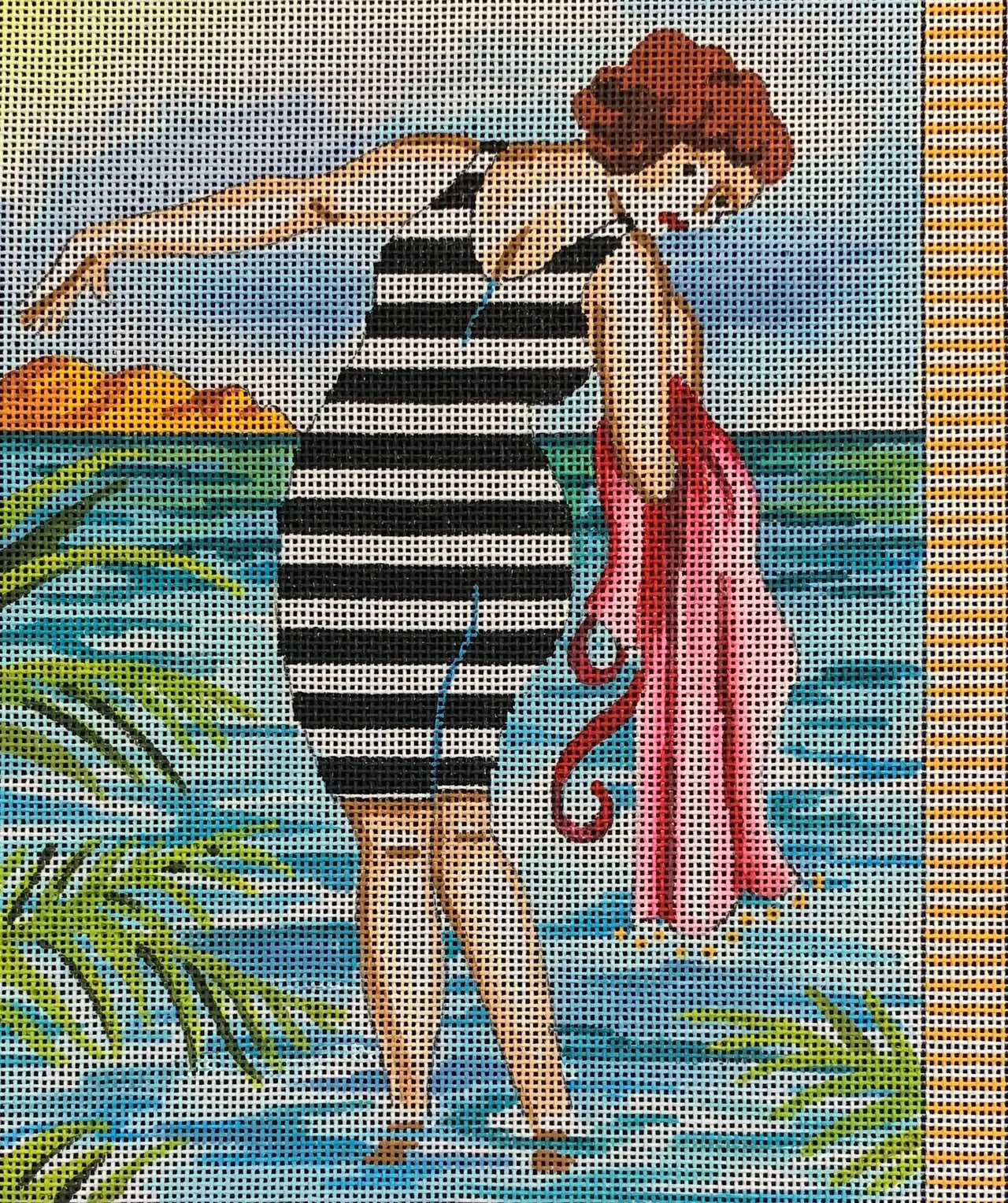 Lady in Black/White Stripes