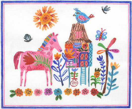 House on Stilts with Pink Horse