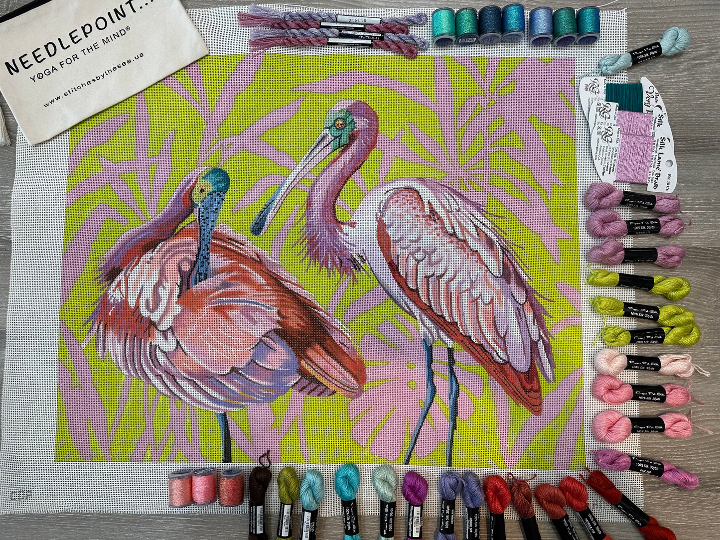 Spoonbills with Palm Leaves