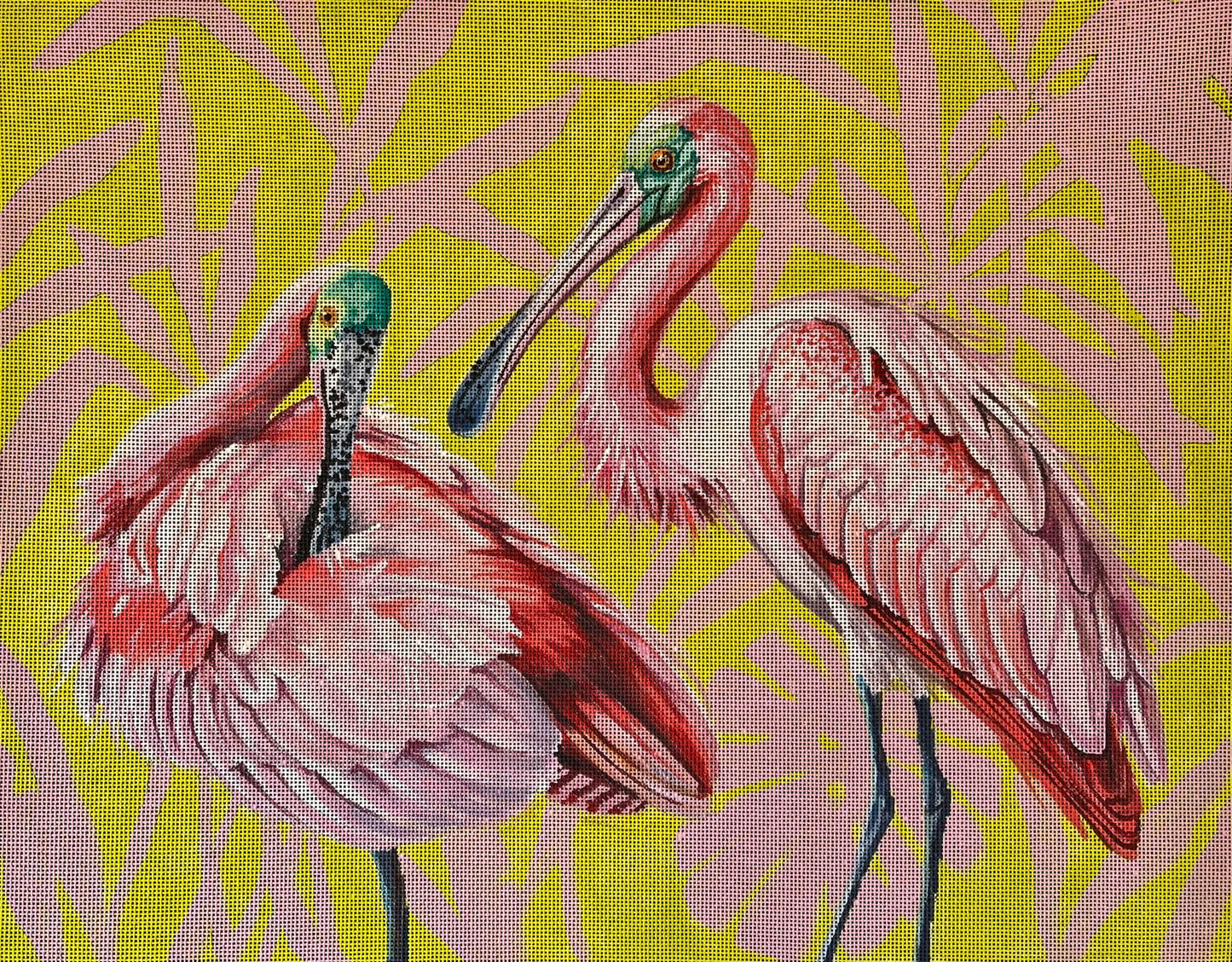 Spoonbills with Palm Leaves