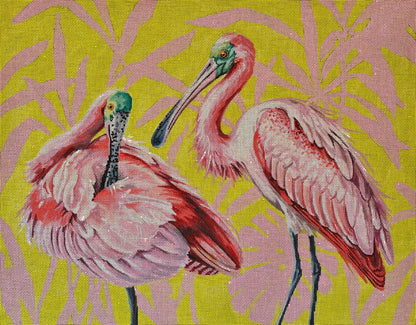 Spoonbills with Palm Leaves