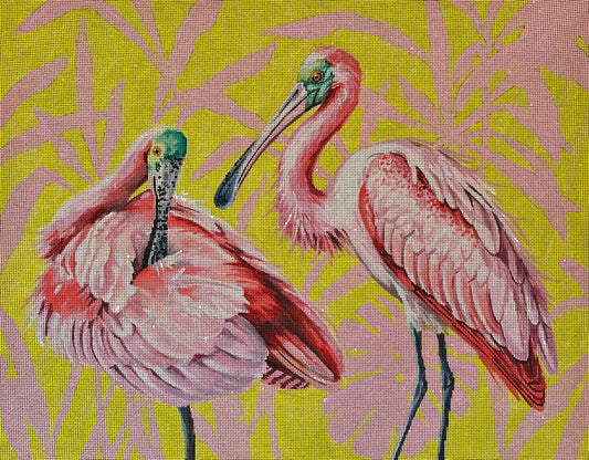 Spoonbills with Palm Leaves