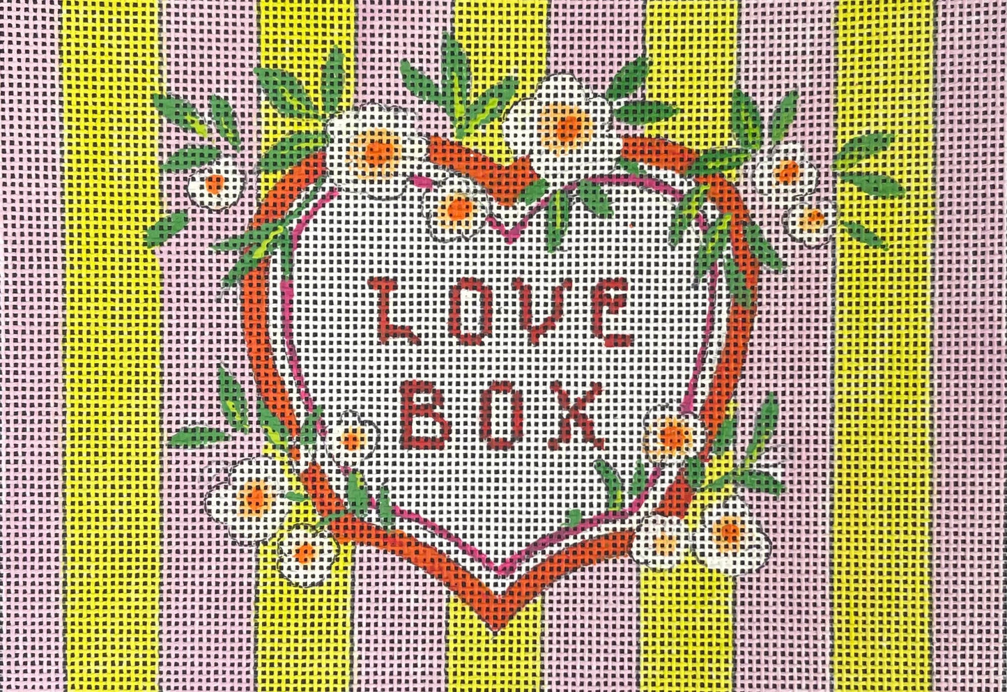 "Love Box" Heart on Lime and Purple Stripes