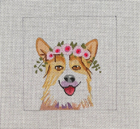 Corgi with Floral Crown