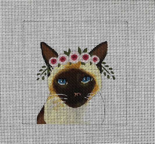 Siamese Cat with Floral Crown