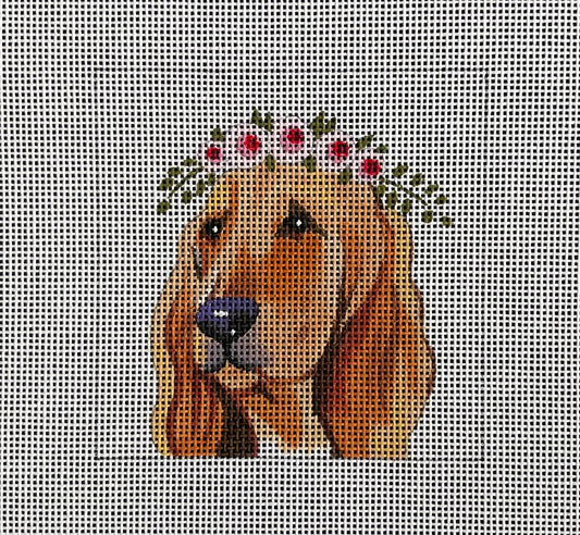 Bloodhound with Floral Crown
