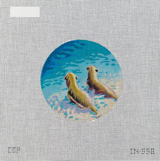 Dogs in Water 4" Round Ornament