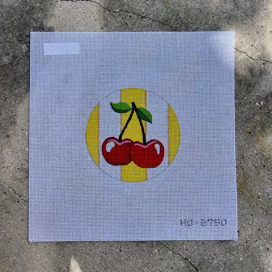 Cherries on Yellow Stripes 4" Round