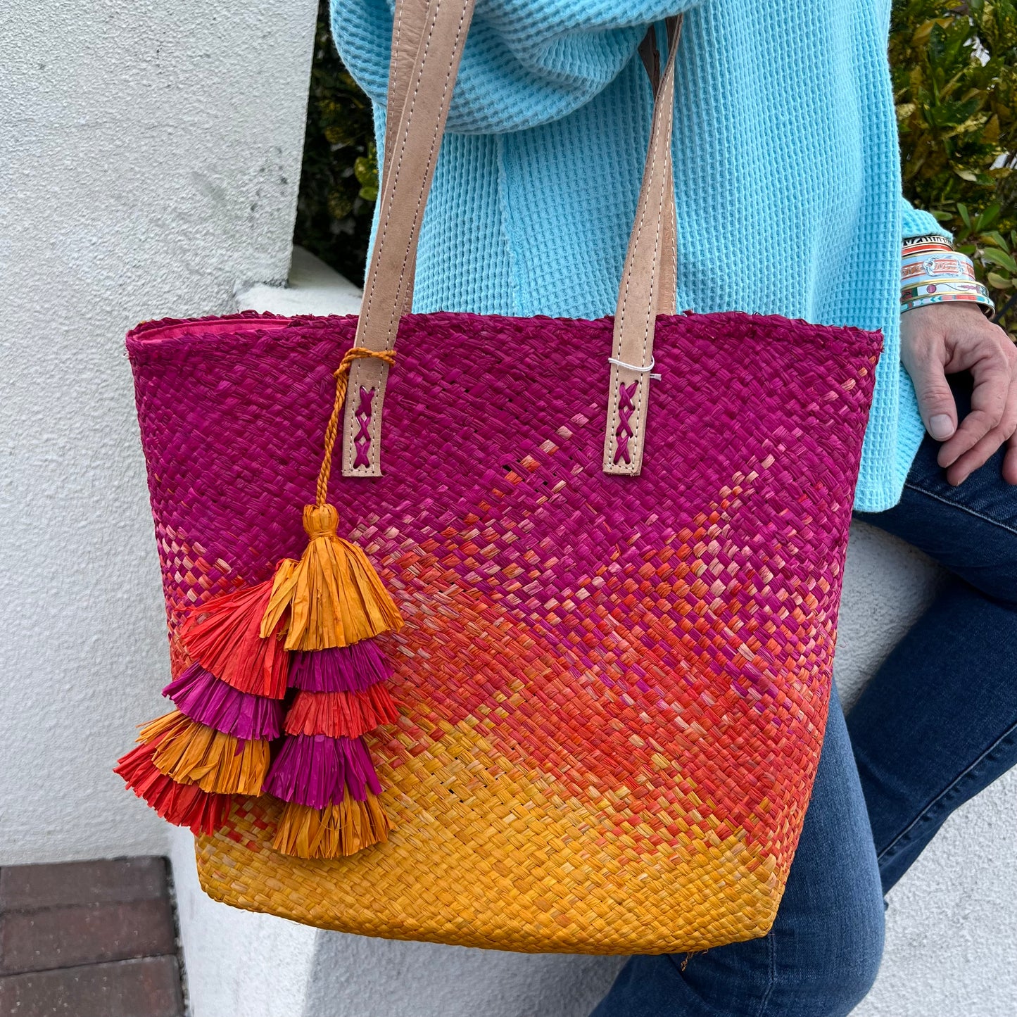 Ombre Straw Handbag with Tassel