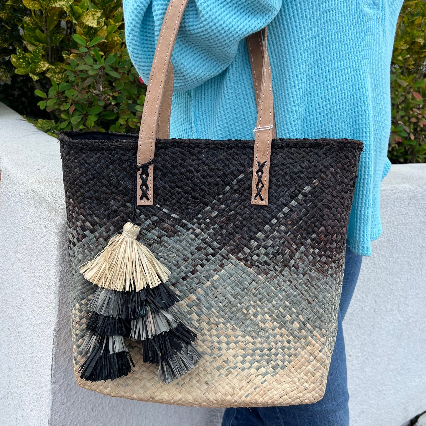 Ombre Straw Handbag with Tassel