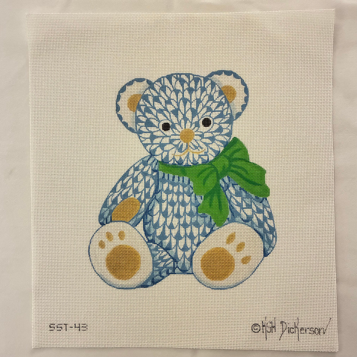 Large Blue Herend Inspired Fishnet Teddy Bear