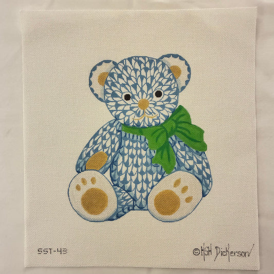 Large Blue Herend Inspired Fishnet Teddy Bear