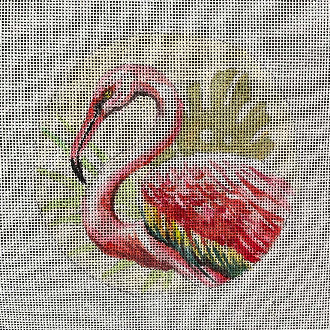 Flamingo with Palm Ornament Round