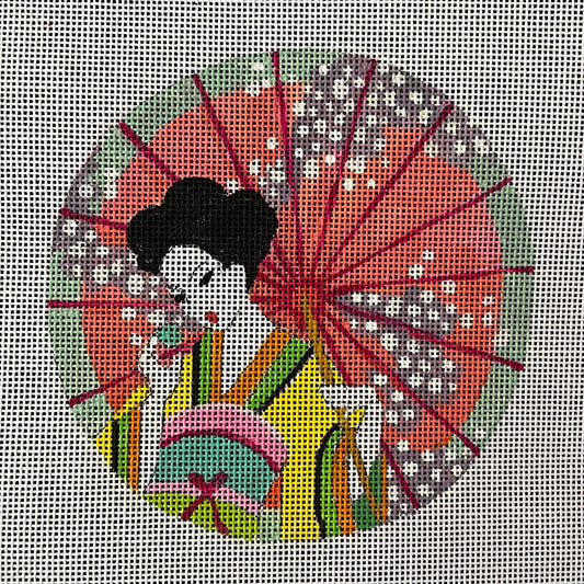 Geisha with Umbrella Ornament Round