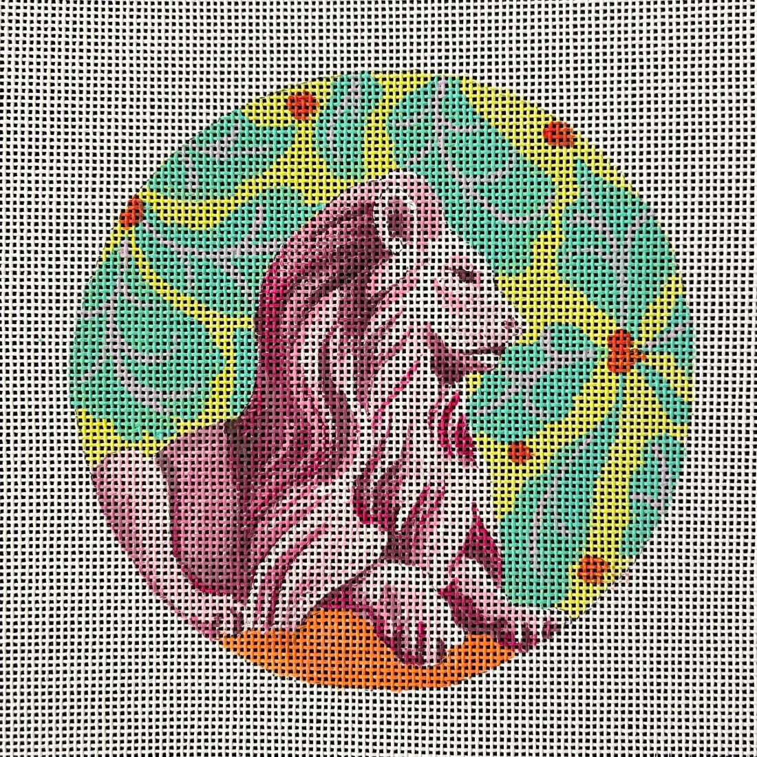 Pink Lion with Floral Ornament Round