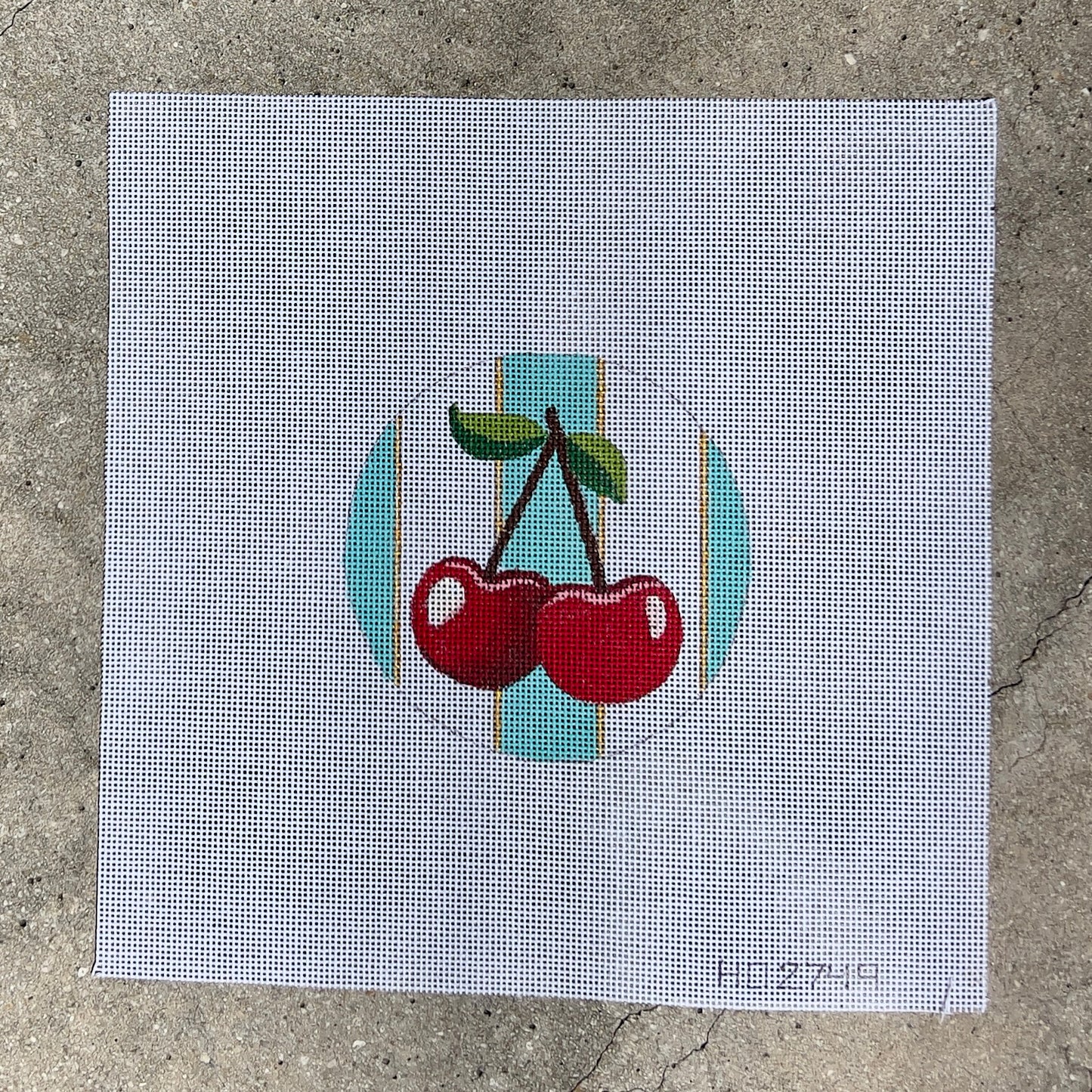 Cherries on Teal Stripes 4" Round