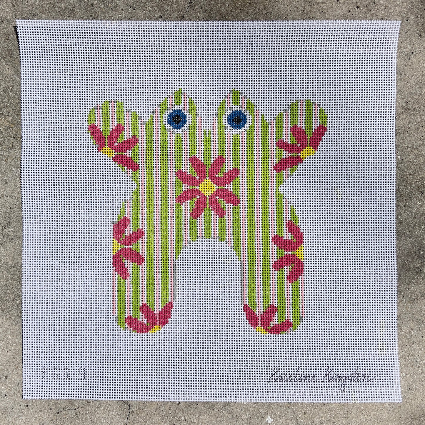 Pink Daisies on Green and Pink Bean Bag Frog