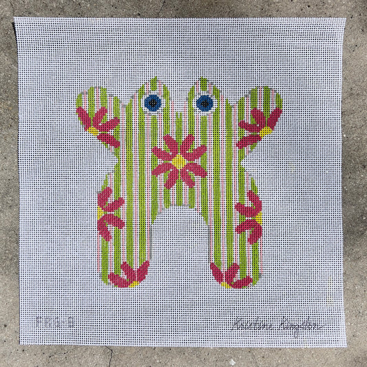 Pink Daisies on Green and Pink Bean Bag Frog
