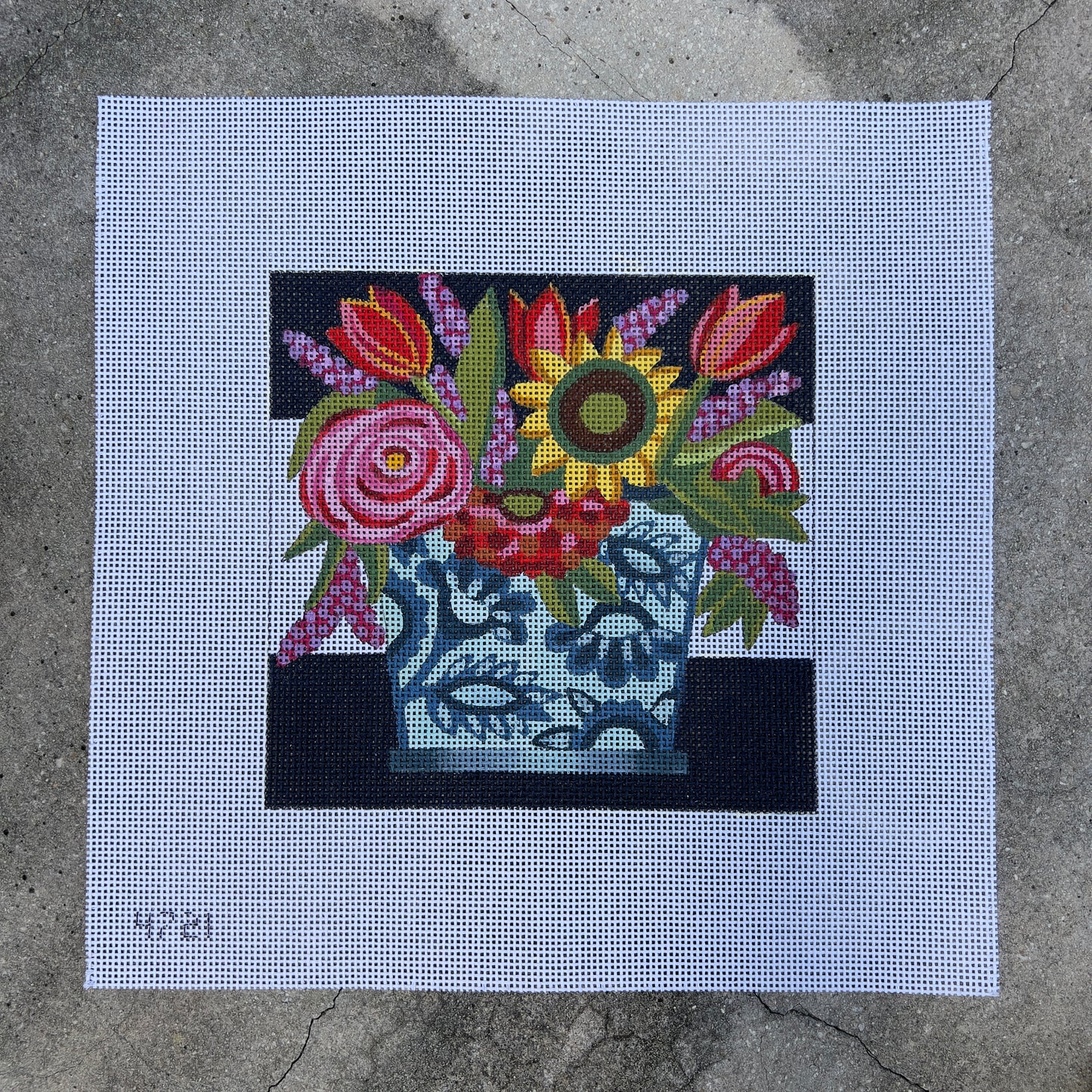Blue and White Floral Pot