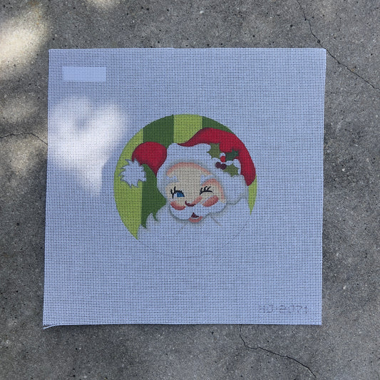 Santa on Green Stripes Round