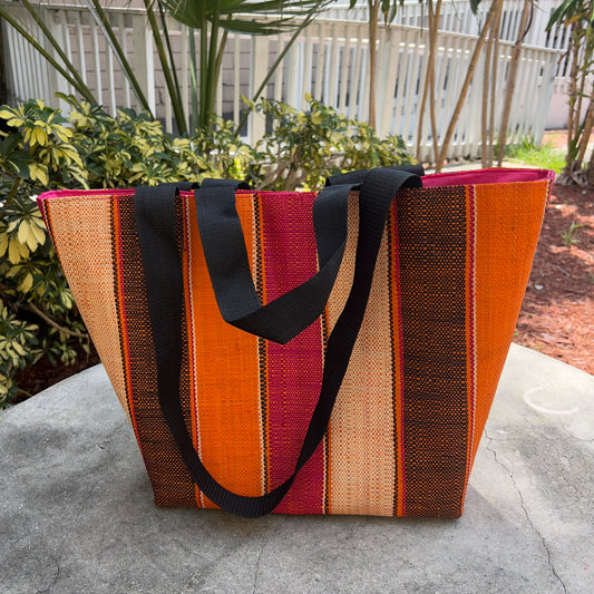 Multi Striped Straw Shoulder Bag