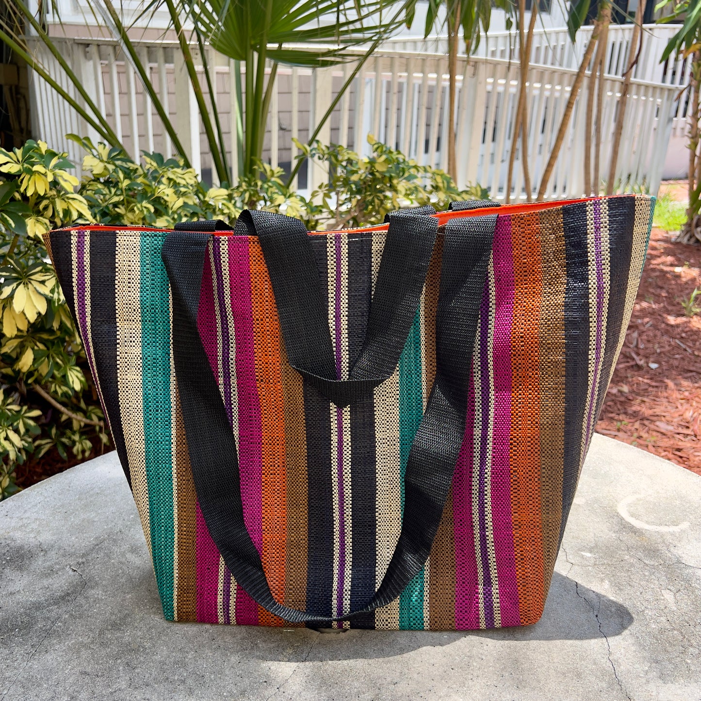 Multi Striped Straw Shoulder Bag