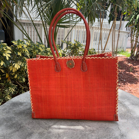 Medium Solid Straw Tote Bag