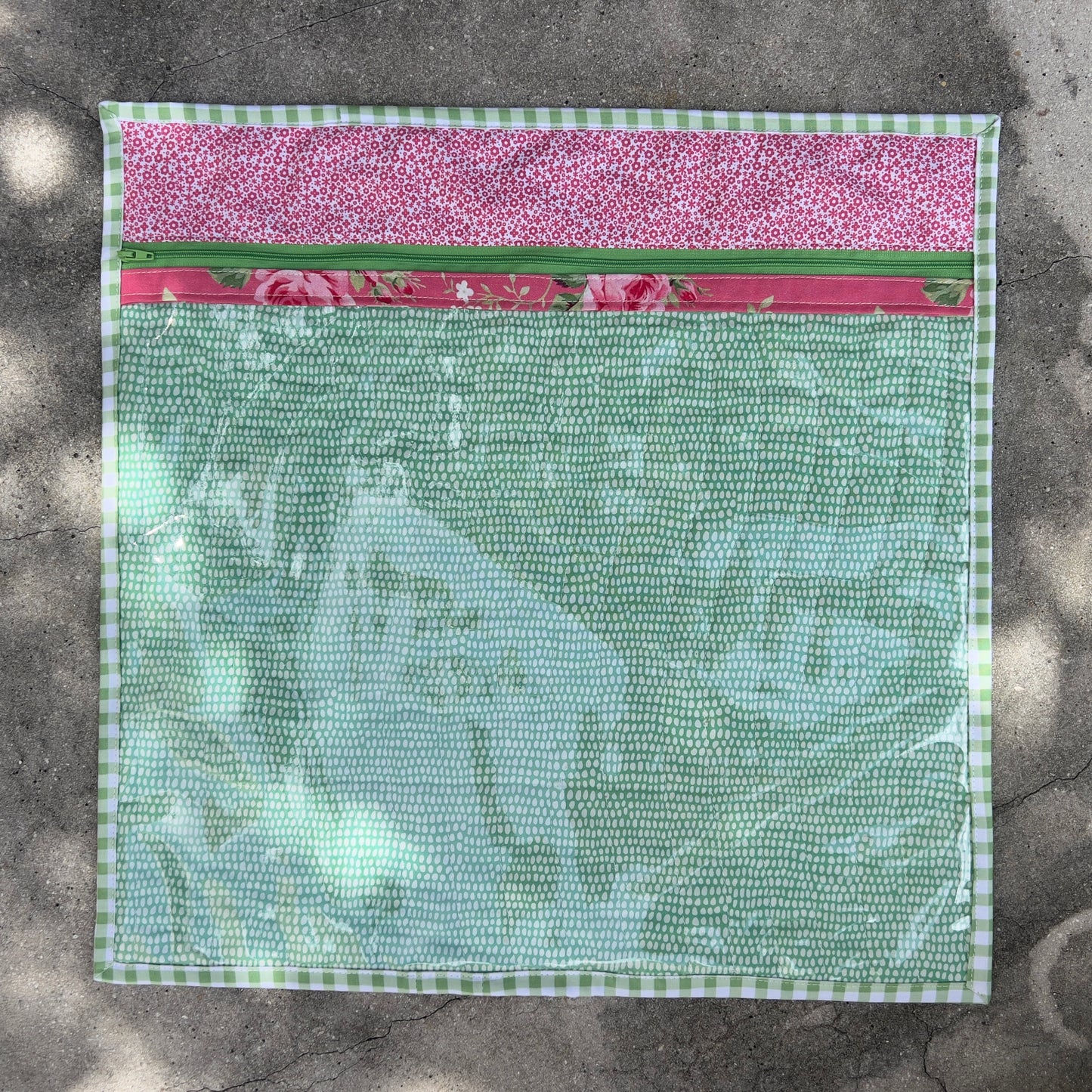 Green and Pink Quilted Zippered Project Bag