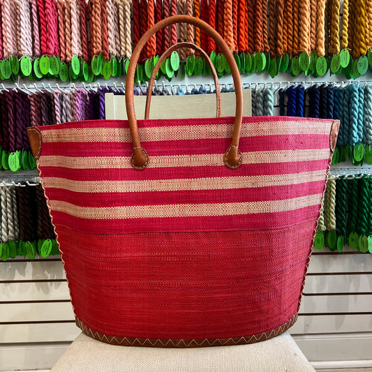 Wide Straw Bag - Red