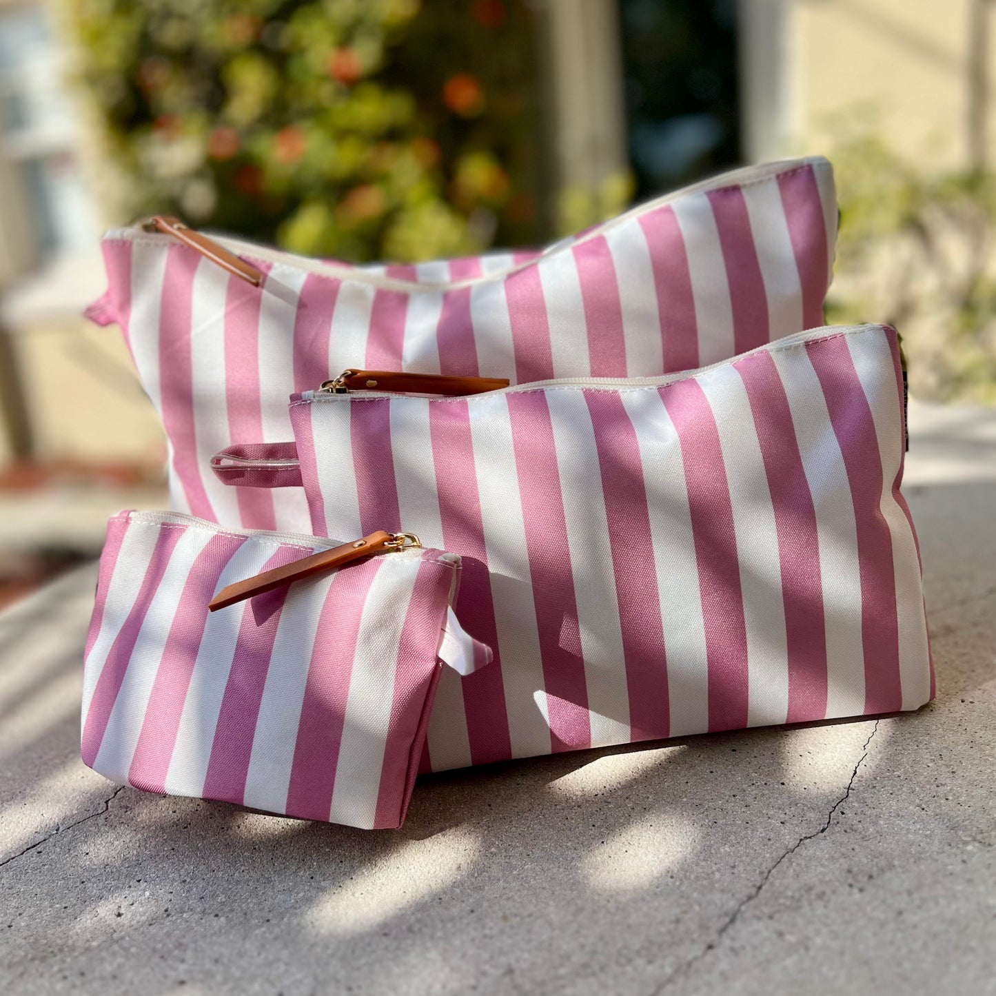 Striped Accessory Pouch - Pink