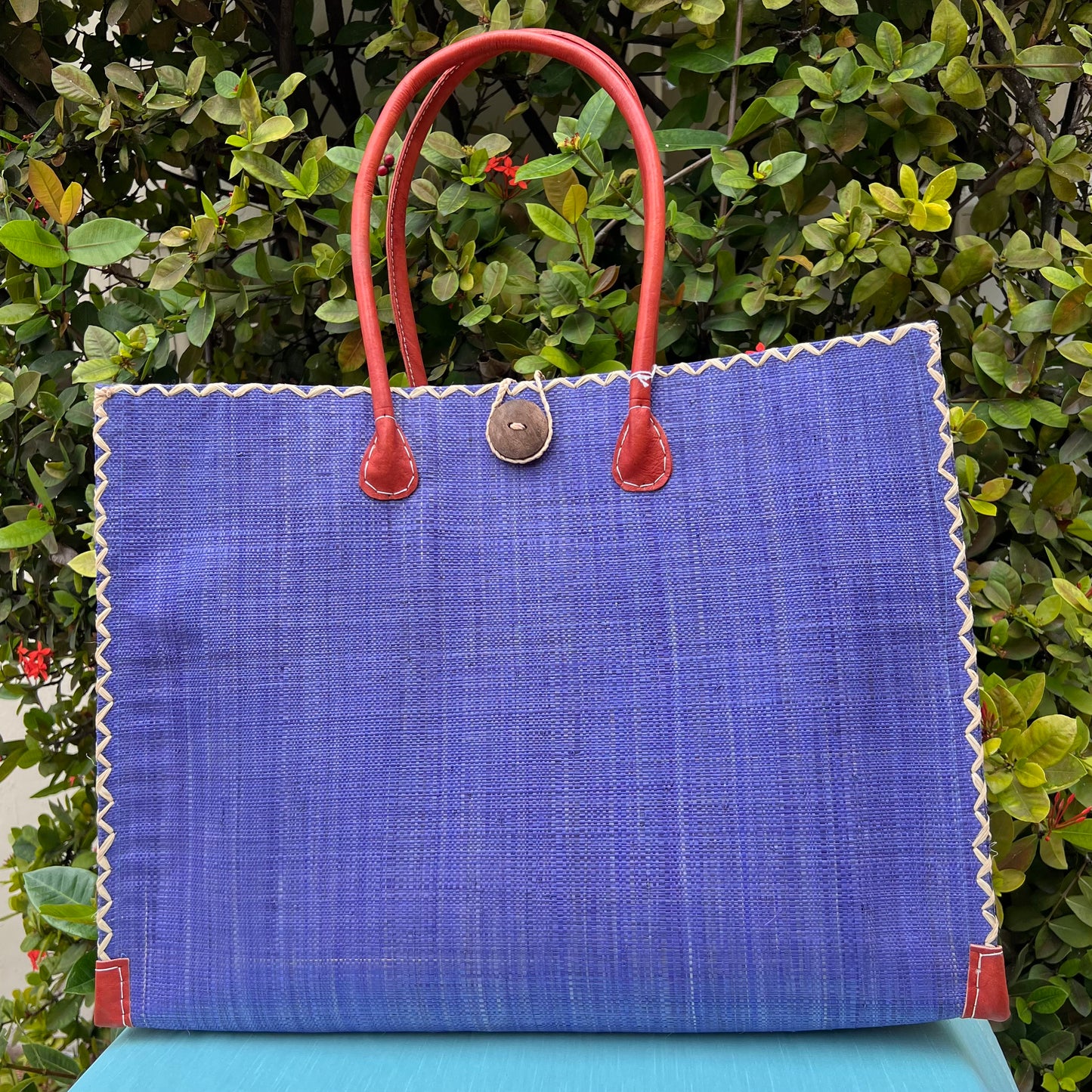 Medium Blue Straw Tote Bag